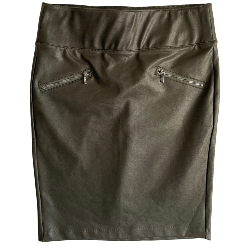 D. Jeans‎ Olive Green Faux Leather Pencil Skirt, Women's Size 4, Zippers